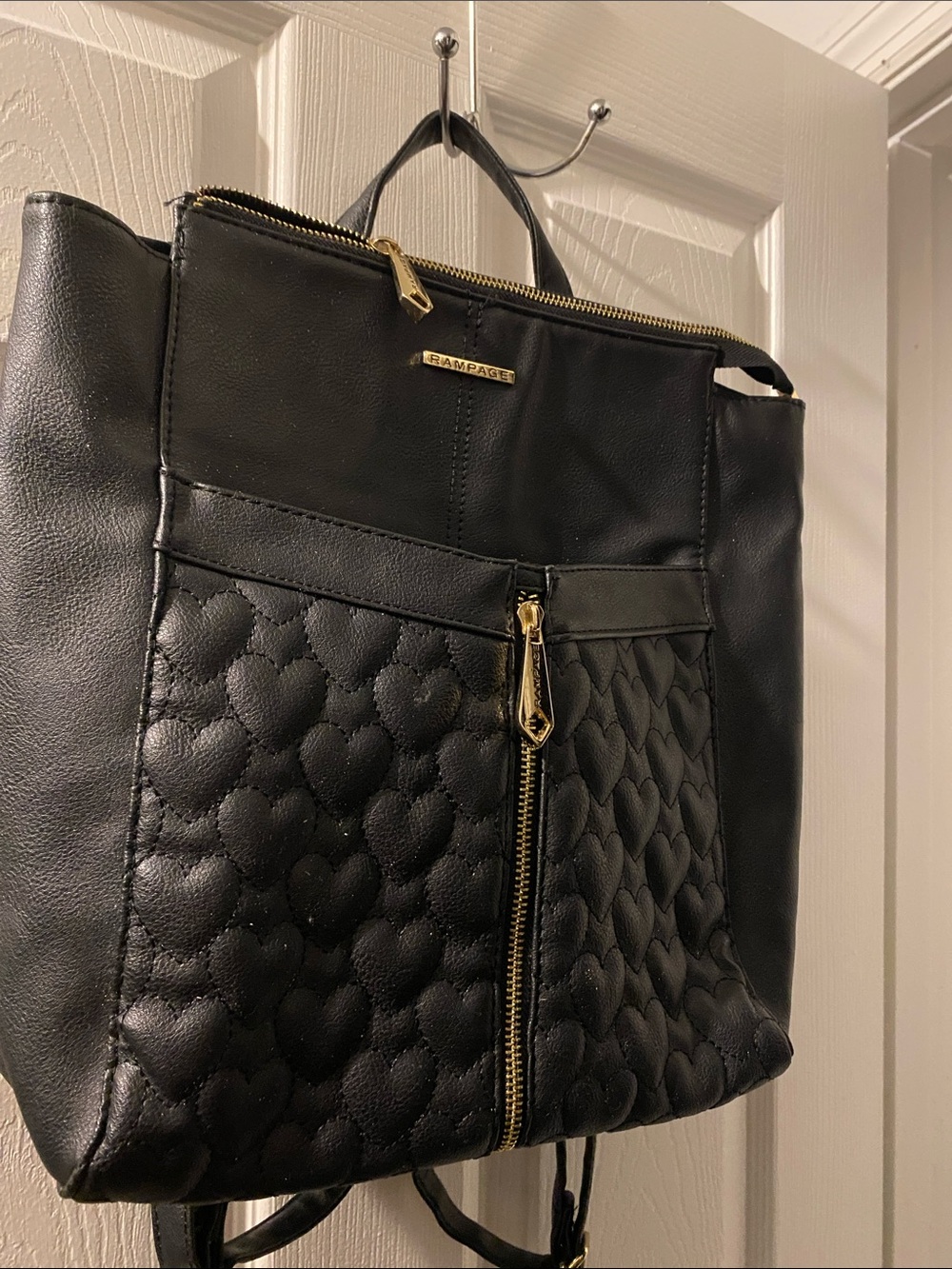 Rampage Black Quilted Heart Backpack with Gold Hardware